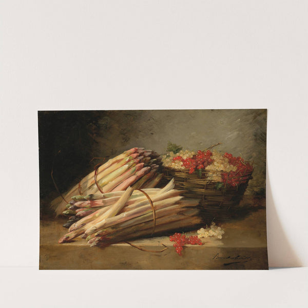 Nature morte aux asperges et groseilles sur un entablement de pierre by Arthur-Alfred Brunel de Neuville