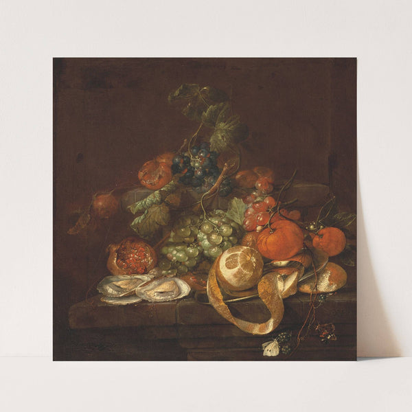 Nature morte aux citrons, huitres, raisins et papillons sur un entablement by Cornelis de Heem