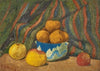 Nature morte aux pommes, sur fond de tenture rayée