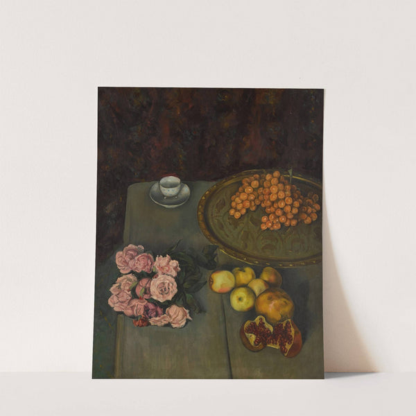 Nature morte aux roses et aux fruits (1896) by Emile Bernard