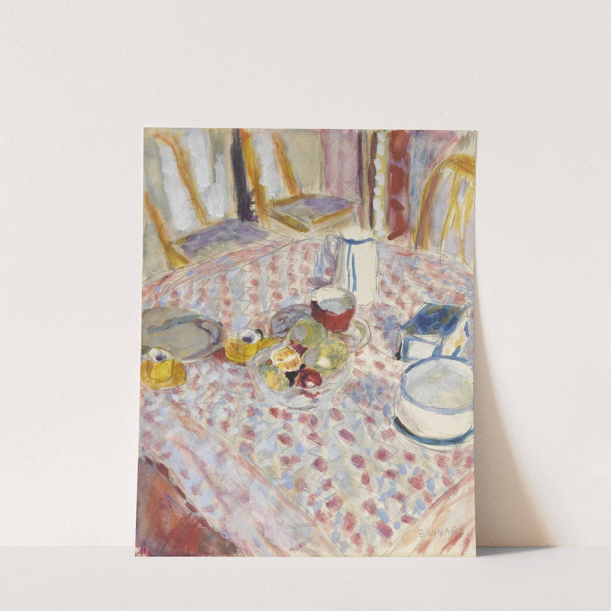 Nature morte sur une nappe à carreaux rouges by Pierre Bonnard