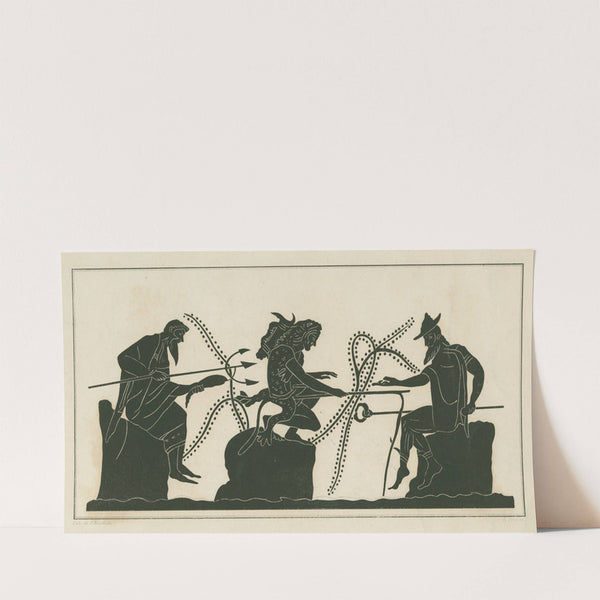 Neptune, Hercules and Mercury fishing from three rocks in the sea (1844 - 1861) by Louis Petit