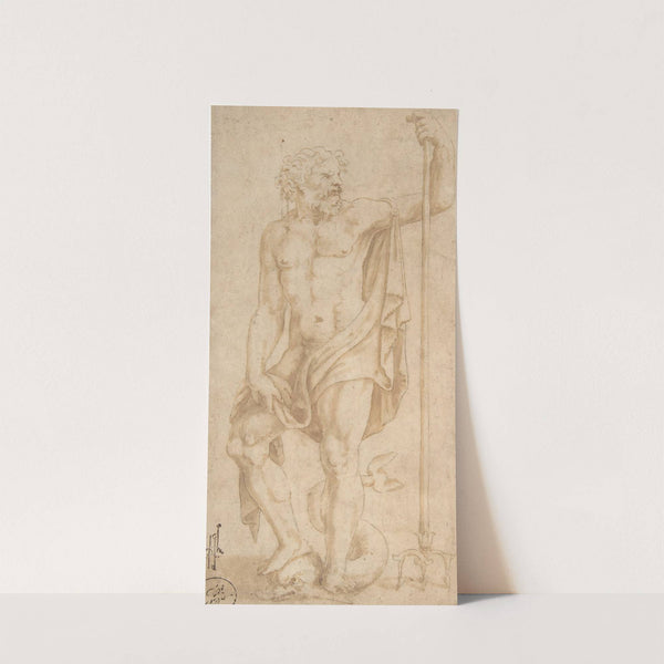 Neptune Holding a Trident and Standing on a Dolphin by Giulio Romano