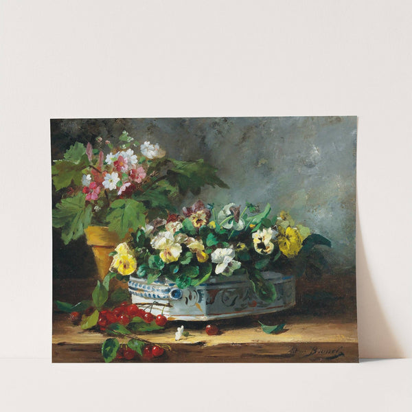 Neuville, Pansies And Primroses by Arthur-Alfred Brunel de Neuville