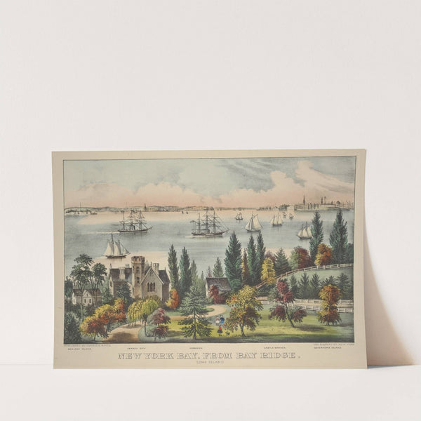 New York Bay, from Bay Ridge. Long Island. Bedloes Island, Jersey City, Hoboken, Castle Garden, Governor’s Island (1870 - 1900) by Currier & Ives.