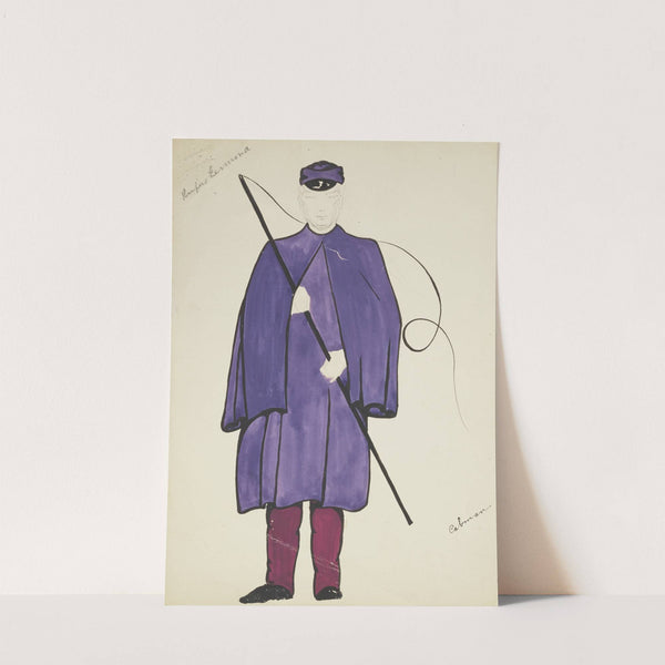 New York Fireman: Cabman. Purple cape, red trousers, whip, and purple cap (1934-1943) by Lucie Gilligan