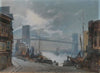 New York Scene, View of the Brooklyn Bridge which was opened in 1883, South Street in the foreground