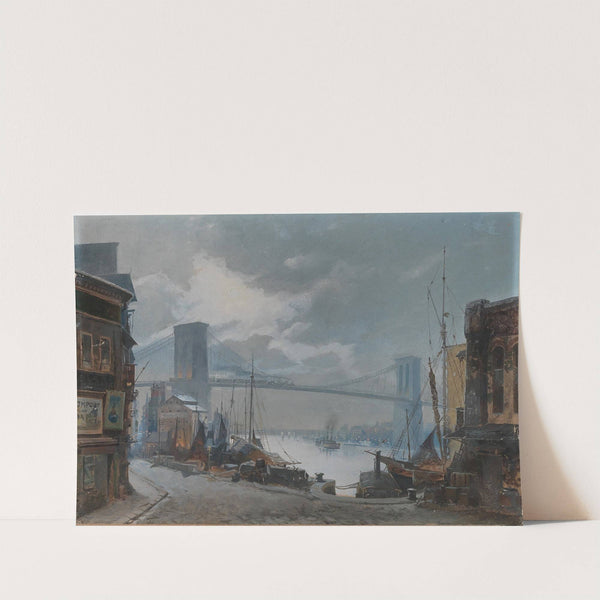 New York Scene, View of the Brooklyn Bridge which was opened in 1883, South Street in the foreground by Anonymous