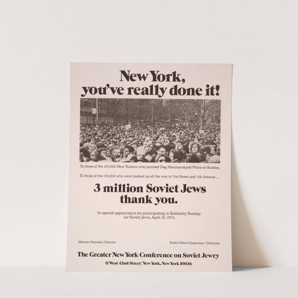 New York, you've really done it! ... 3 million Soviet Jews thank you by Anonymous