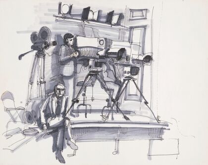 News and television cameras, perhaps related to the Senate Watergate hearings