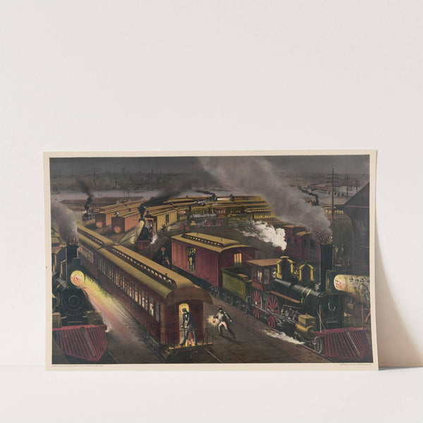 Night scene at a junction (1885) by Currier & Ives.