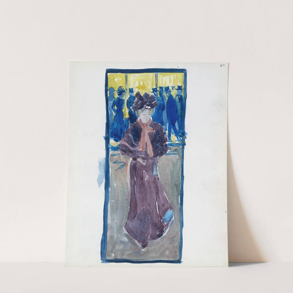 Night scene with a woman walking and men in top hats in the background (1895–1897) by Maurice Prendergast