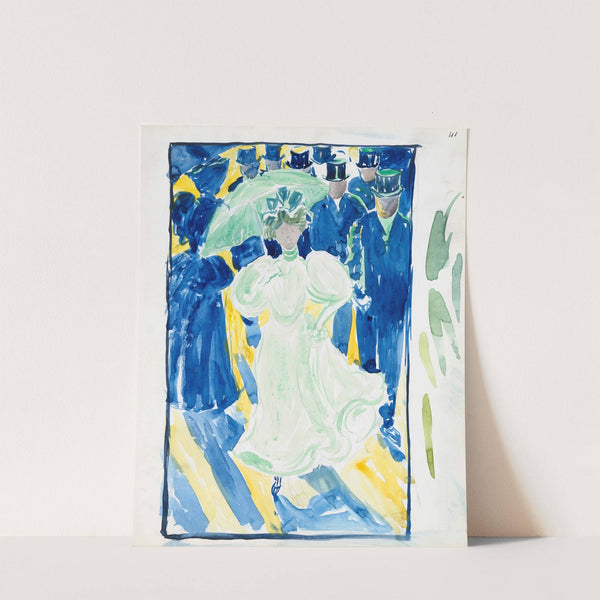 Night scene with two women with parasols and a crowd of men in top hats (1895–1897) by Maurice Prendergast