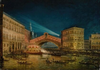 Night-time view of the Rialto on the Feast of the Redentore