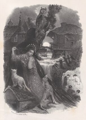 Night; vignette of girl in 18th century costume picking roses on verso (ca. 1830–65)