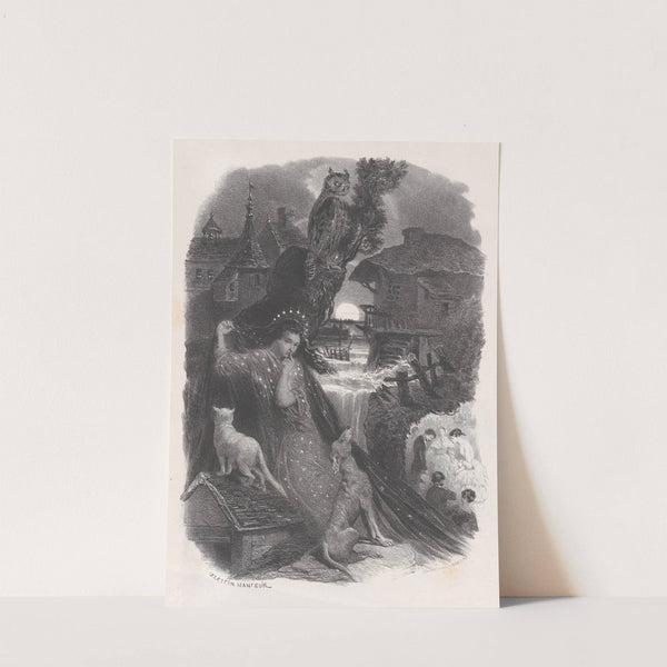 Night; vignette of girl in 18th century costume picking roses on verso (ca. 1830–65) by Celestin Nanteuil