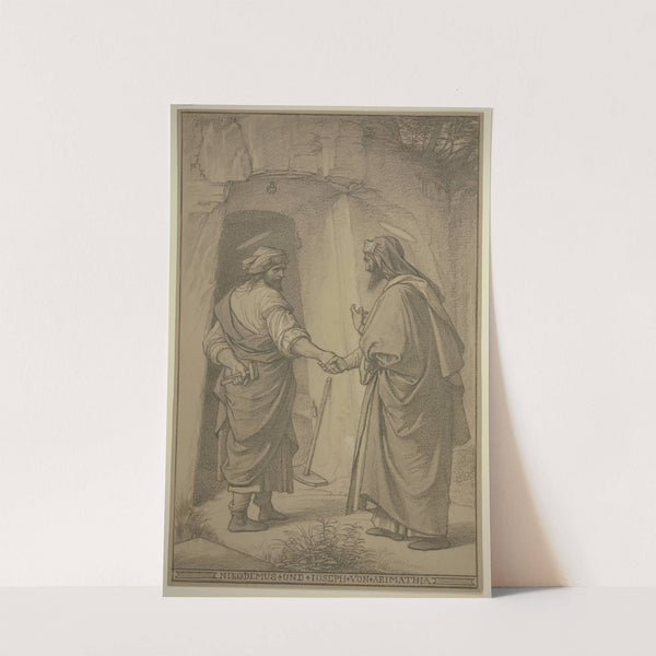 Nikodemus und Joseph von Arimathia vor dem Grab des Herrn, sich die Hand reichend (1856) by Eduard von Steinle