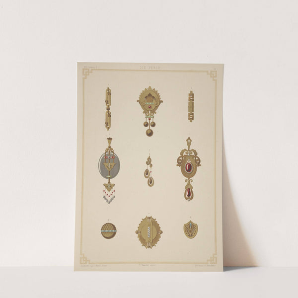 Nine Designs For Jewelry, Including Gold Brooch With Green And Red Stones. (1872 - 1873) by Martin Gerlach