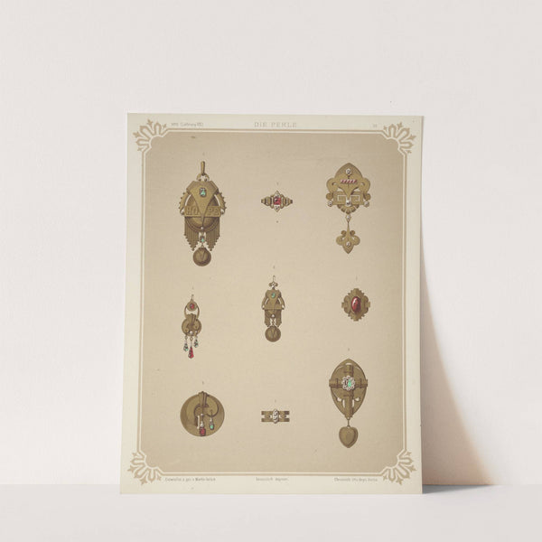 Nine Designs For Jewelry, Including Gold Brooch With Green Stones And Word Hope. (1872 - 1873) by Martin Gerlach