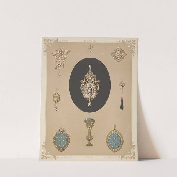 Nine Designs For Jewelry, Including Large Brooch Of Pearls And Diamonds. (1872 - 1873) by Martin Gerlach