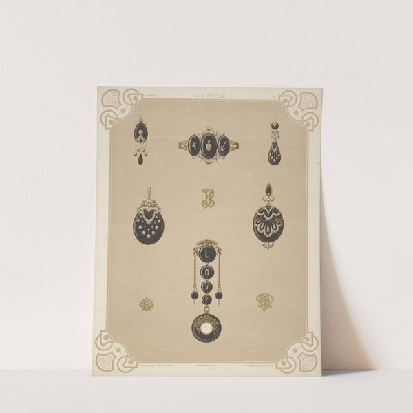 Nine Designs For Jewelry, Including Pendant Watch With Word Love In Diamonds. (1872 - 1873) by Martin Gerlach