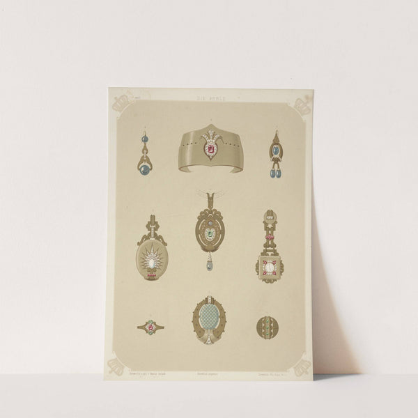 Nine Designs For Jewelry, Including Pointed Gold Bracelet With Red Stone And Diamonds. (1872 - 1873) by Martin Gerlach