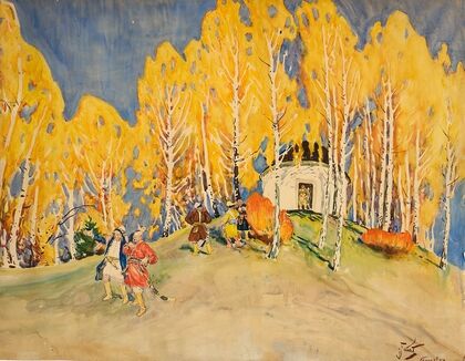 Noblemen in birch wood (after 1900)