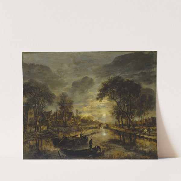 Nocturnal Canal Landscape with Fishing Boats (ca. 1645 – 1650) by Aert van der Neer