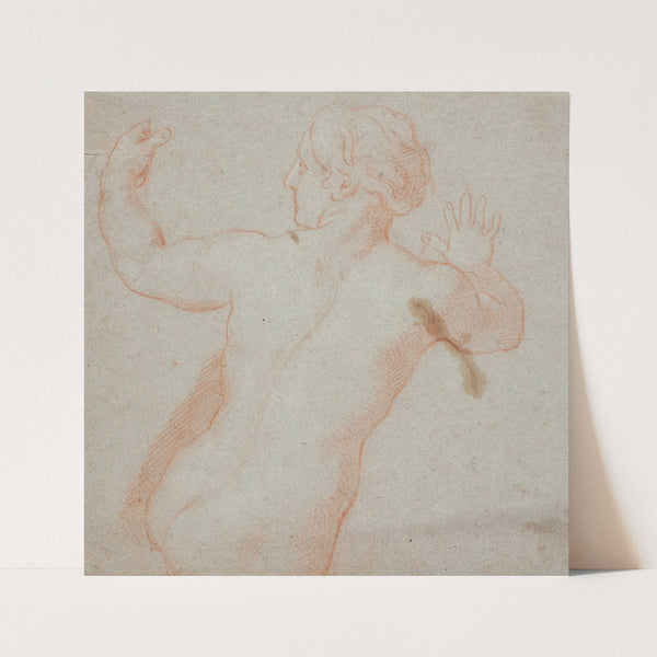 Nøgen kvinde med fremstrakte arme, set fra ryggen. (En flygtende nymfe) (1671 – 1738) by Hendrik Krock