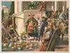Nordic military men negotiating with Romans over gold, silver bowls and coins