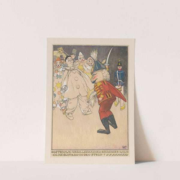 Notenkraker trekt zijn sabel voor een groep poppen by Willem Wenckebach