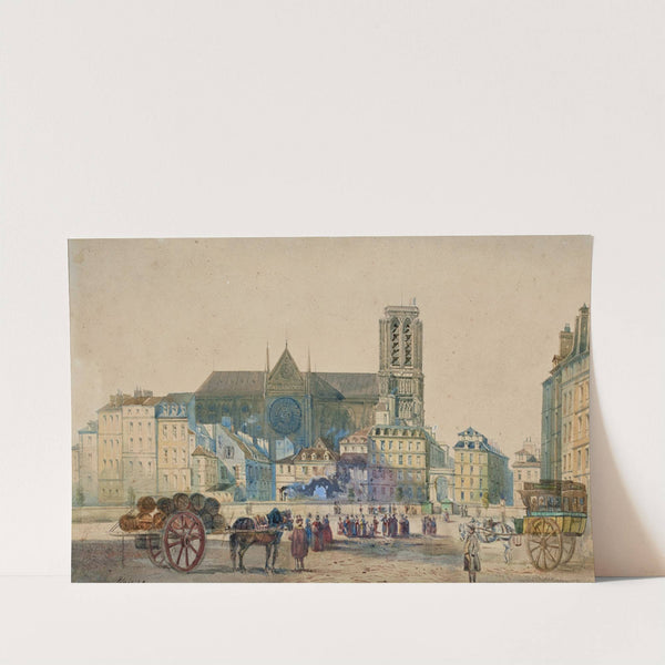 Notre-Dame et le pont d’Arcole vus de la place de l’Hôtel de Ville en 1845 (1915-1945) by Henri Jean Baptiste Levis