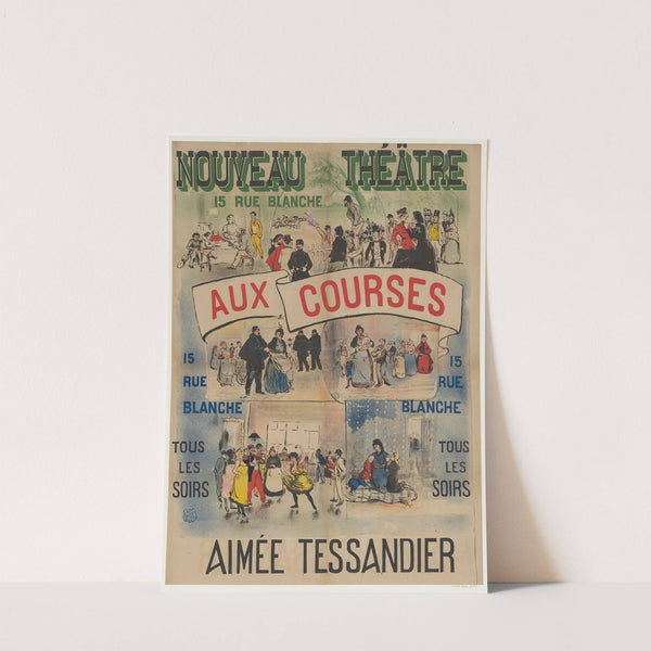 Nouveau théâtre, 15 Rue Blanche. Aux courses, Aimée Tessandier (1891) by Imp. Malfeyt
