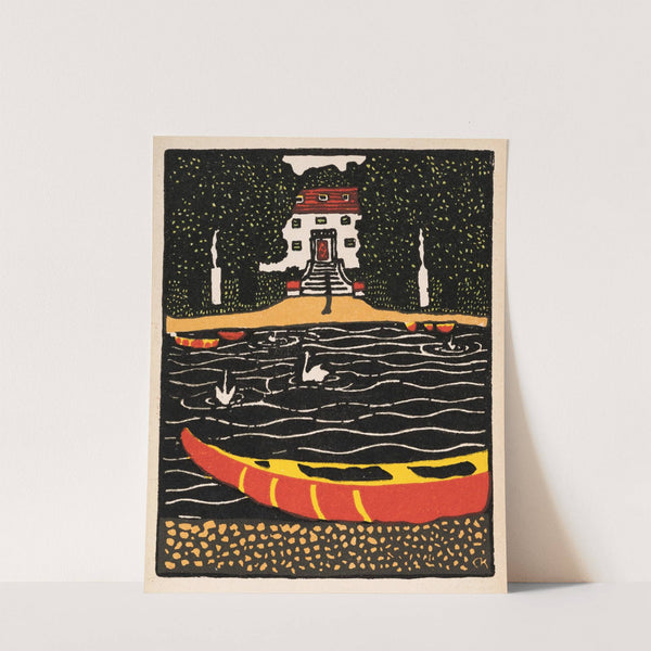 Nr. 253: Teich mit Boot und Schwänen (1909) by Carl Krenek