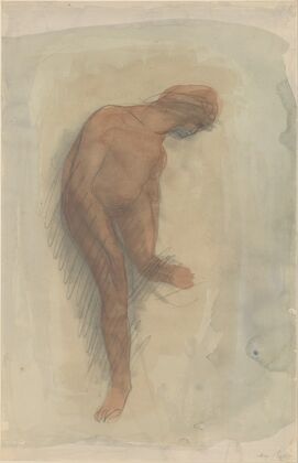 Nude female figure holding left foot