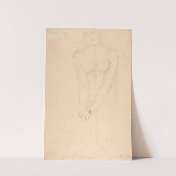 Nude female figure standing with clasped hands by Auguste Rodin
