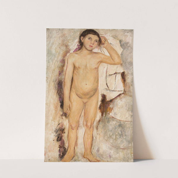 Nude little girl with a raised hand by Tadeusz Makowski