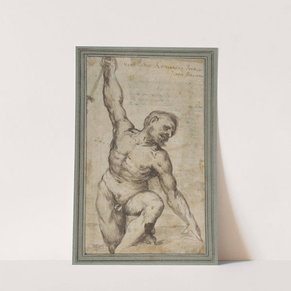 Nude Male Figure with Upraised Right Arm by Girolamo Romanino