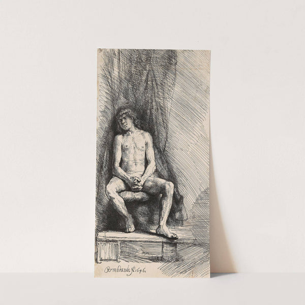Nude Man Seated before a Curtain by Rembrandt van Rijn
