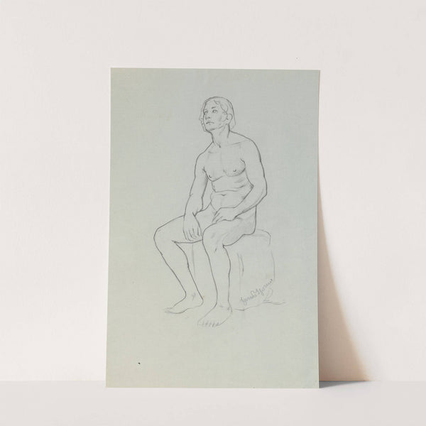 Nude of a Man Sitting on a Stone (1880 - 1900) by Hans Thoma