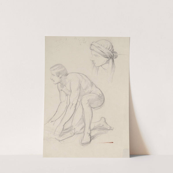Nude sketch and study of the head in a turban for the figure of Joseph of Arimathea to the painting 'Entombment' by Józef Simmler