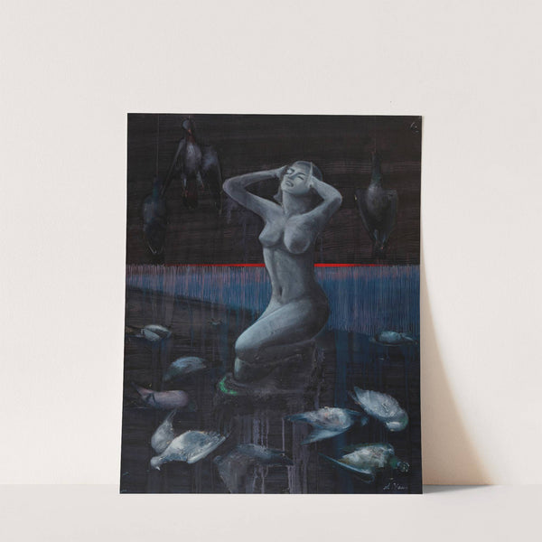 Nude Woman with Pigeons by Shigeru Yama