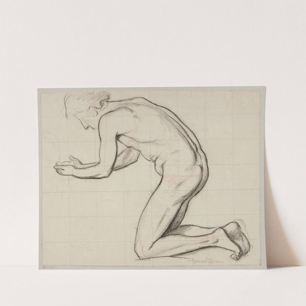 Nude Young Male Kneeling by a Stream and Scooping Water with His Hands (1880 - 1900) by Hans Thoma