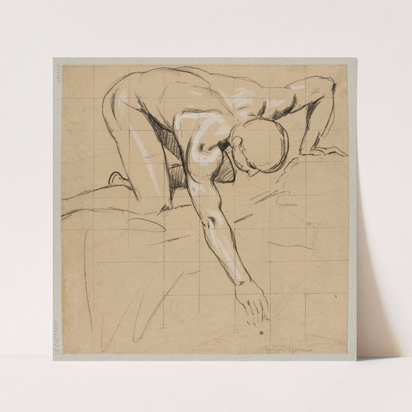 Nude Young Male Leaning over a Stream, Drawing Water with His Right Hand (1890) by Hans Thoma