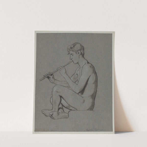 Nude Young Male Playing the Flute (1880 - 1890) by Hans Thoma