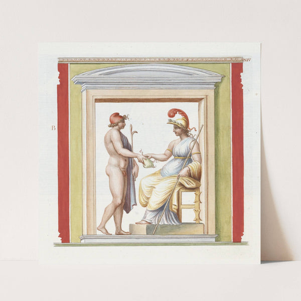 Nude youth approaching seated Athena, depicted within a niche. (1783) by Pierre-Jean Mariette