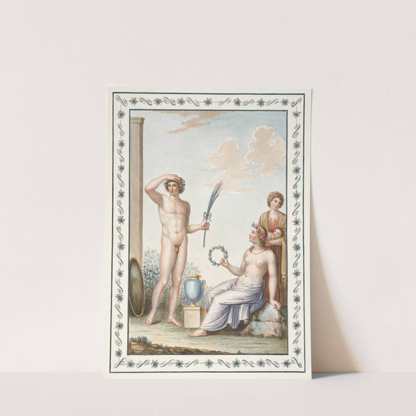 Nude youth holding palm branch, partially nude woman holding wreath. (1783) by Pierre-Jean Mariette