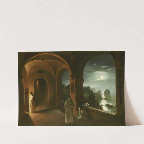 Nuns in the Certosa Cloister, overlooking a Moonlit Sea towards the Faraglioni, Capri (circa 1823) by Franz Ludwig Catel