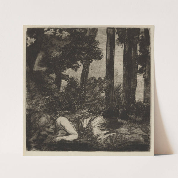 Nymph lying on the banks of a stream by Félix Bracquemond