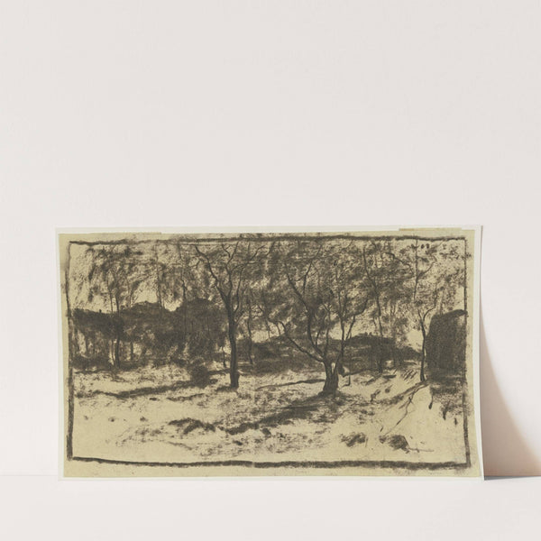 Obstbäume im Schnee, im Hintergrund Häuser by Sion Longley Wenban